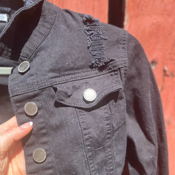 Ripped black denim jacket - Picture 3 of 13